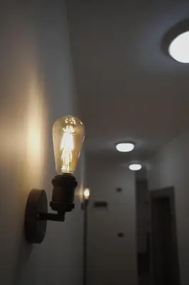 a light fixture on a wall in a hallway at Petra Passion Inn in Taiyiba