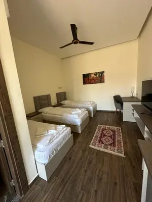 a room with two beds and a ceiling fan at AQABA PRO DIVERS in Aqaba