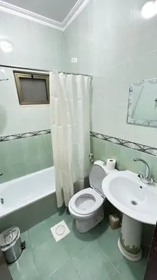a bathroom with a white toilet and a sink at Sara apartment in Wadi Musa