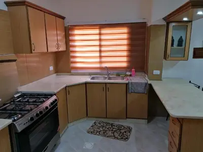 a kitchen with a sink and a stove top oven at EMILE ALTWAL Hotel in Madaba
