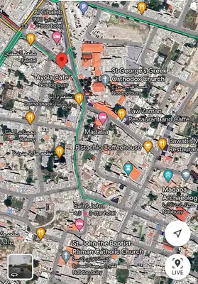 a map of a city with yellowazes at Downtown Inn Madaba in Madaba
