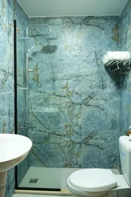 a bathroom with a shower and a toilet and a sink at Conord Hotel in Amman