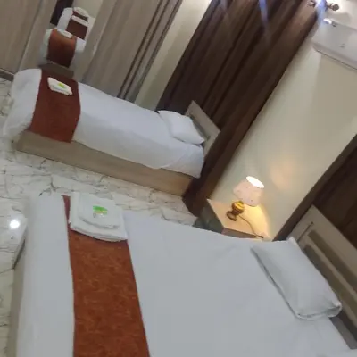 a view of a hotel room with two beds at Dream Hotel jerash in Jerash