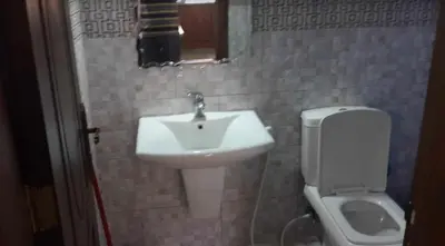 a bathroom with a sink and a toilet at Shahed Apartment in Amman