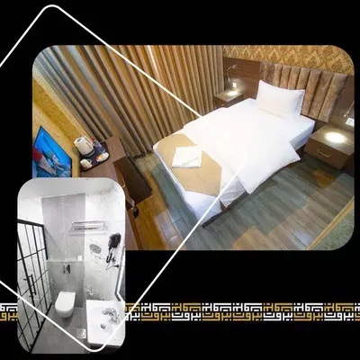 two pictures of a room with a bed and a room with at Beirut Hotel 2 in Amman