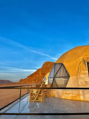 a yurt in the middle of the desert at RUM NEPTUNE lUXURY CAMP in Wadi Rum