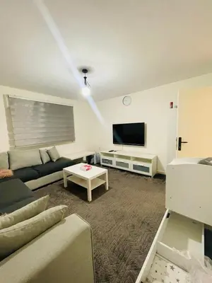 a living room with a couch and a flat screen tv at Cozy 2 bedroom apartment in Amman