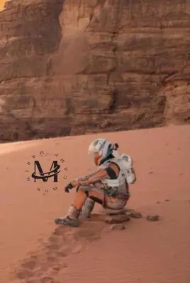 a painting of a man in the desert at RUM MARTiN BUBBLES lUXURY CAMP in Wadi Rum