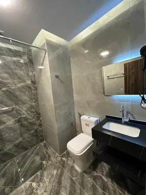 a bathroom with a toilet and a sink and a shower at Chic Apartments For Rent ave2-4 in Amman