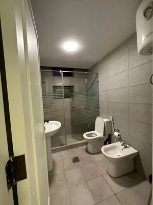 a bathroom with a toilet and a sink at central apartment for rent 17 in Amman
