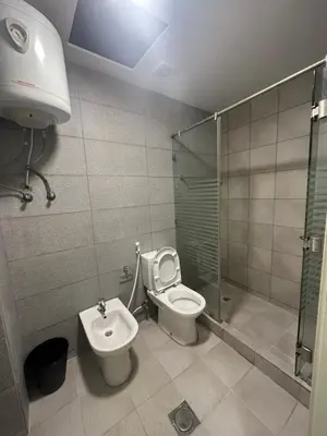a bathroom with a toilet and a shower and a sink at central apartment for rent 20 in Amman