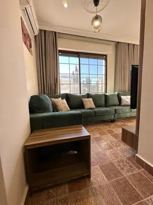 a living room with a couch and a tv at 9 Antica jabalal-lwebdeh in Amman