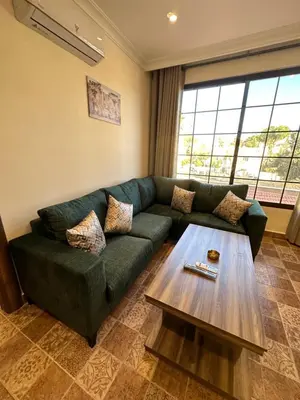 a living room with a green couch and a coffee table at 12 Antica jabalal-lwebdeh in Amman