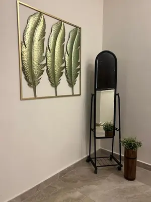 a mirror and a chair in a room with a mirror at Private Pool - Relax Chalet Deadsea in Amman