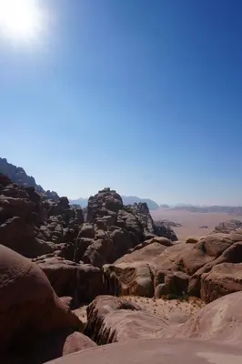 a view of the rocks in the desert at Bedouin cave wadi rum campsite in Wadi Rum