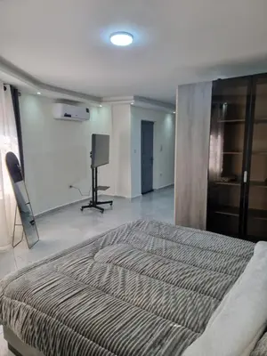 a bedroom with a large bed and a television at Sama Dier Ghbar 1 in Amman