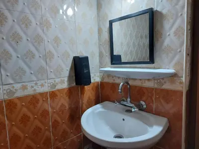 a bathroom with a sink and a mirror on the wall at بيت الحجر in Amman
