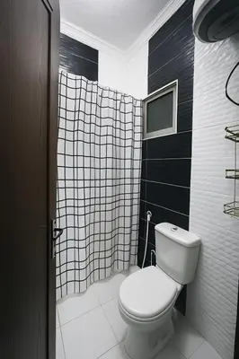 a bathroom with a toilet and a shower at White Apartment in Aqaba