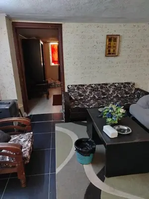 a living room with a couch and a table at شقة الراحة والسعادة economic comfortable flat first floor in Amman