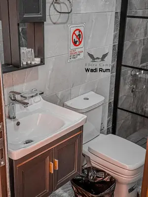 a bathroom with a toilet and a sink at Flora Camp Wadi Rum in Wadi Rum