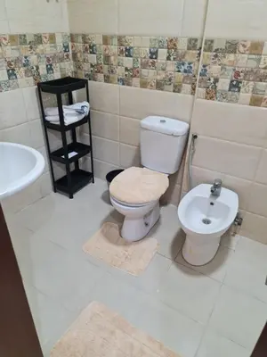a bathroom with a toilet and a sink at Samer Apartment in Amman