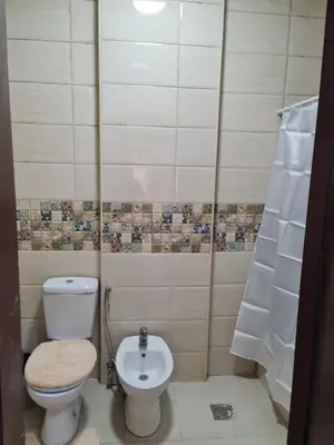 a bathroom with a toilet and a sink at Samer Apartment in Amman