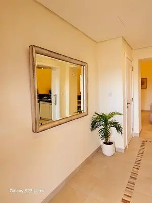 a mirror on a wall with a plant in a room at C33 Samarah Resort LOFT apartment in Sowayma