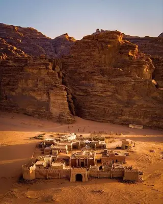 a village in the middle of a desert at Gakleen luxury camp in Aqaba