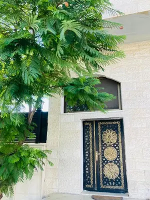 a door on a building with a window and a tree at Bedouin House in Jurf ad Darāwīsh