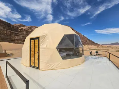 a tent on a roof in the desert at Sands of time desert camp in Wadi Rum
