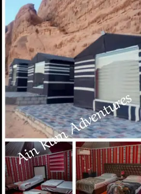 a collage of two pictures of a building in the desert at مغامرات عين رم in Jurf ad Darāwīsh