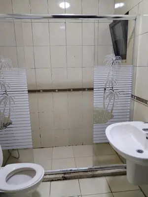 a bathroom with a toilet and a sink at عمان in Jurf ad Darāwīsh