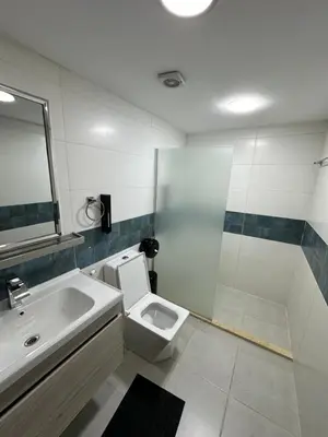 a bathroom with a toilet and a sink and a mirror at Moon Dunes Wadi Rum in Disah