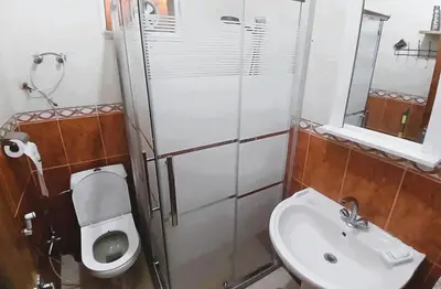 a bathroom with a toilet and a sink at Petra Triclinium Home in Wadi Musa