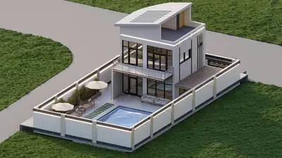 a rendering of a house with a swimming pool at Nabila Chalet in Sowayma