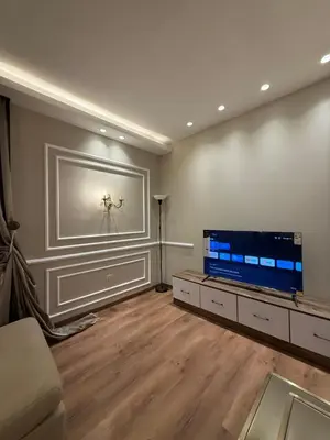 a living room with a large flat screen tv at amazing rooftop-studio at abdoun 702 in Amman