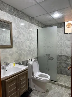 a bathroom with a toilet and a sink at Kinda Rum Luxury Camp in Wadi Rum