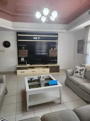 a living room with a couch and a tv at 4th circle embassy district 2 bedrooms الدوار الرابع حي السفارات in Amman