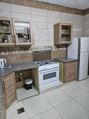 a kitchen with a stove and a refrigerator at Rest & Relax Studio in Ajloun