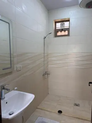a bathroom with a shower and a white sink at شالية جوهرة جراسيا Jewel of Gracia Chalet in Jerash