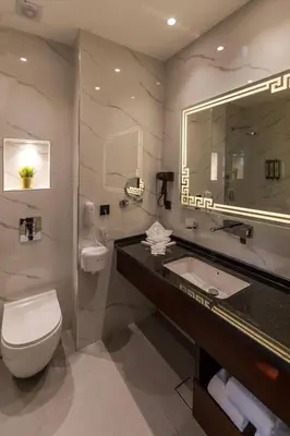 a bathroom with a toilet and a sink and a mirror at Petra Legacy Luxury in Petra