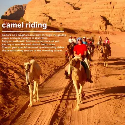 a group of people riding on horses in the desert at Wadi Rum Bubbles Luxury Camp in Wadi Rum