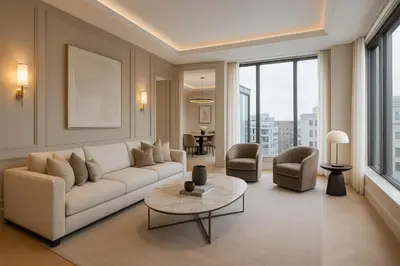a living room with a white couch and a table at Enad Place in Amman