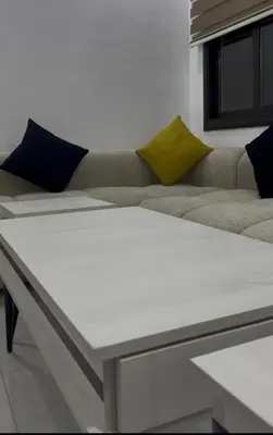 a white couch with pillows on top of it at Luxury furnished apartment in Irbid