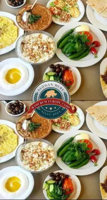 a group of plates of food on a table at WADI RUM EUROPE lUXURY CAMP in Wadi Rum