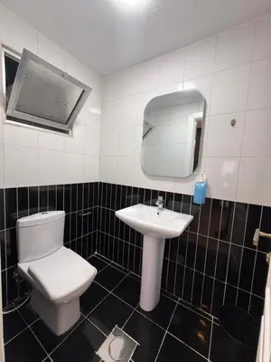 a bathroom with a white toilet and a sink at 3bedroom aprt of 200sqm near movenpick hotel amman in Amman