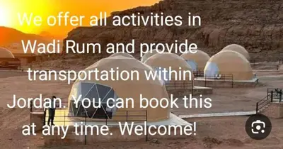 a sign that says we offer all activities in waldroth run and provide transportation at Wadi Rum March in Wadi Rum