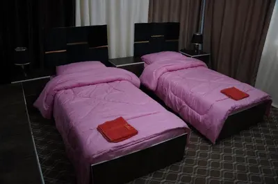 two beds in a room with pink blankets at Petra sharing room in Petra
