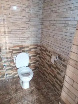 a bathroom with a white toilet and a roll of toilet paper at Ayed Wadi Rum camp in Wadi Rum
