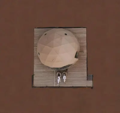 two dogs standing in a window of a room at Gmal Rum Cano in Wadi Rum
